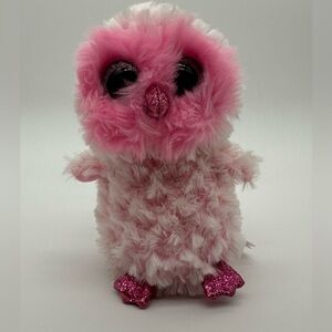 Ty Beanie TySilk Twiggy 7" Plush Pink Owl Glitter Eyes Stuffed Animal Toy